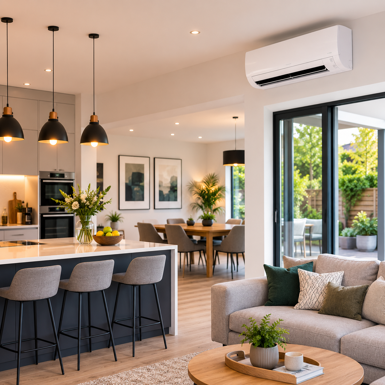 AC installation in a open: living space in a Sheffield home