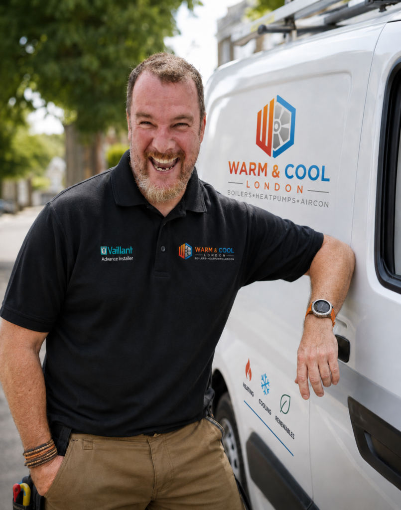 W&C London Engineer next to the van Heat Pump installations London